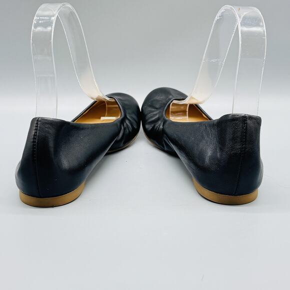 J Crew Shoes Womens 6.5 Black Leather Ballet Flats Italy Cece Comfort Slip On - Picture 8 of 14